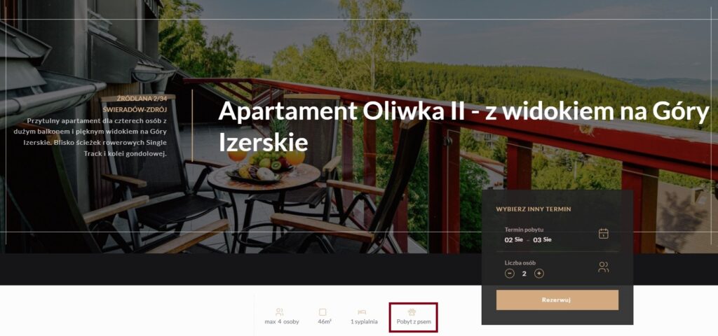 Widok na stronę apartamentu Oliwka II w Świeradowie-Zdroju